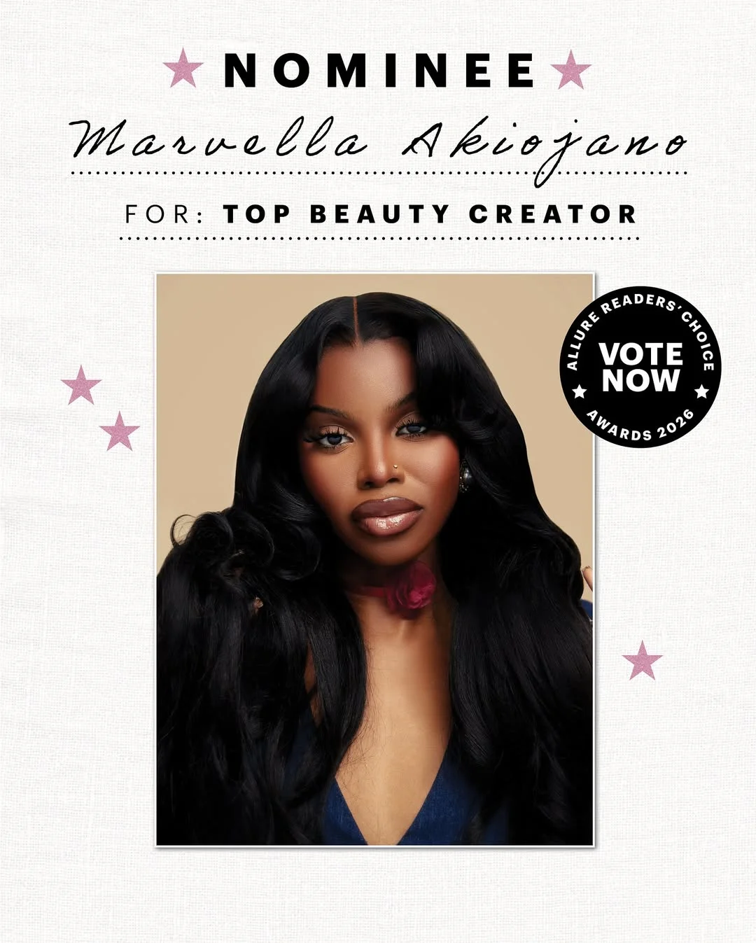 Nominated for an award??ME?? Jesus is lord somebody don’t pinch me pleasee and the best part, you get to vote for mee the link is in my bio❣️ thank you @allure for this nomination I’m so honored.