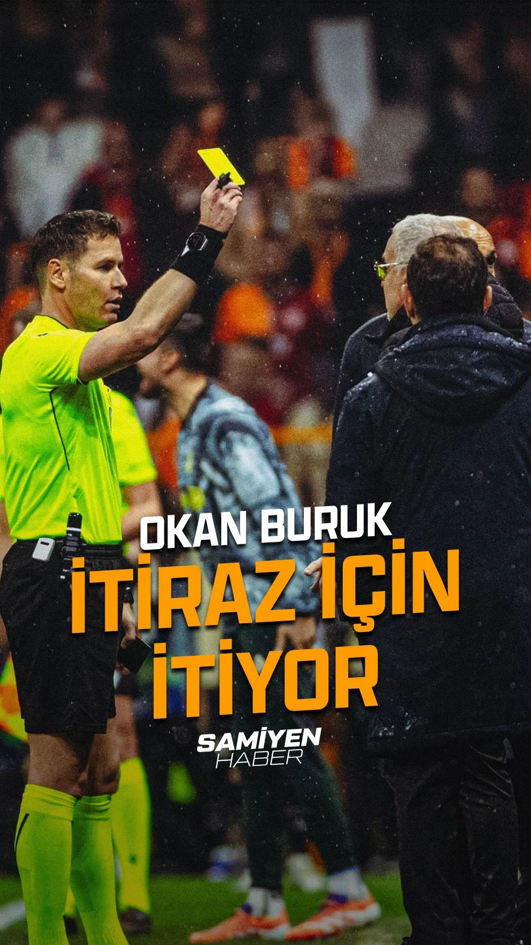 Okan Buruk, sınırda olduğu için İrfan Saraloğlu’nu itiraz için ittiriyor.