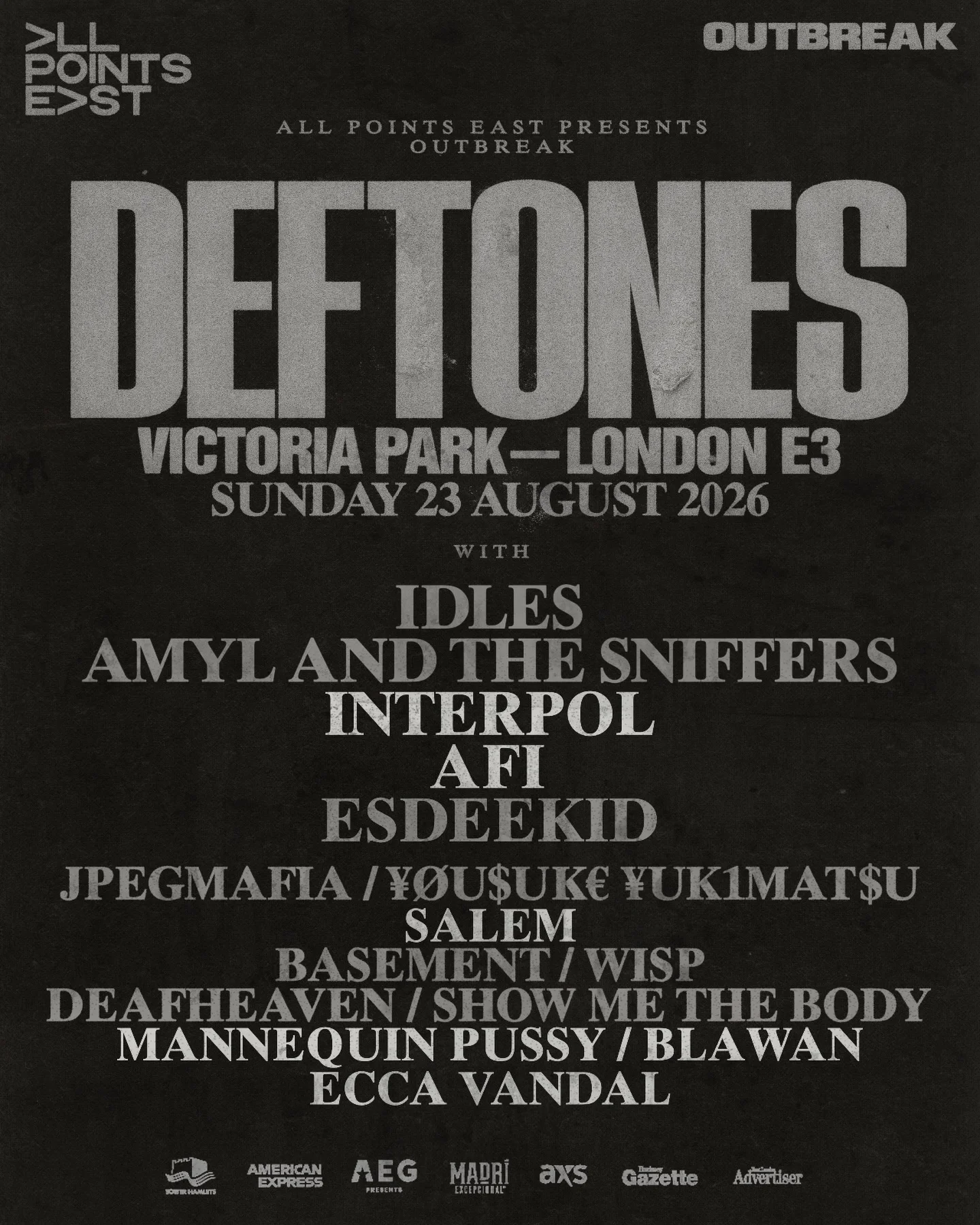 We’re joining @Deftones at @AllPointsEastUK x @OutbreakFest. Tickets on sale now | See you this summer in London.