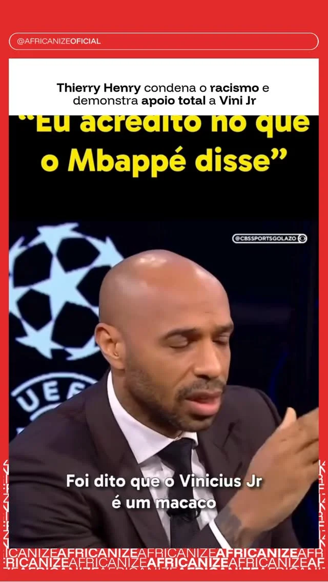 Estamos com você @vinijr Thierry Henry entra na luta e reforça o apoio mundial ao jogador: “Já fui chamado de macaco.” Vídeo/Reprodução: @cbssportsgolazo #africanizeoficial