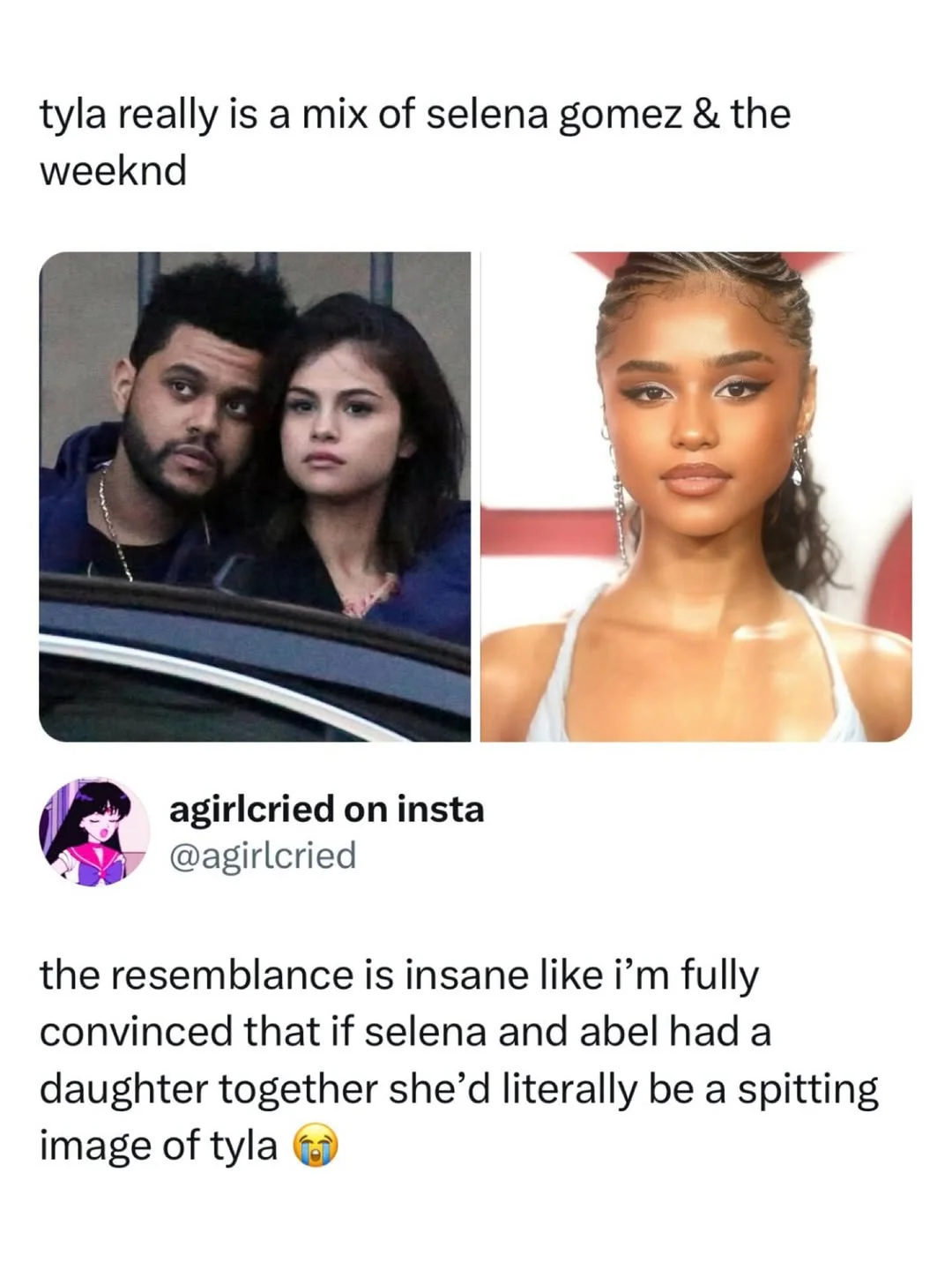 she has her face shape, eyes, nose and lips