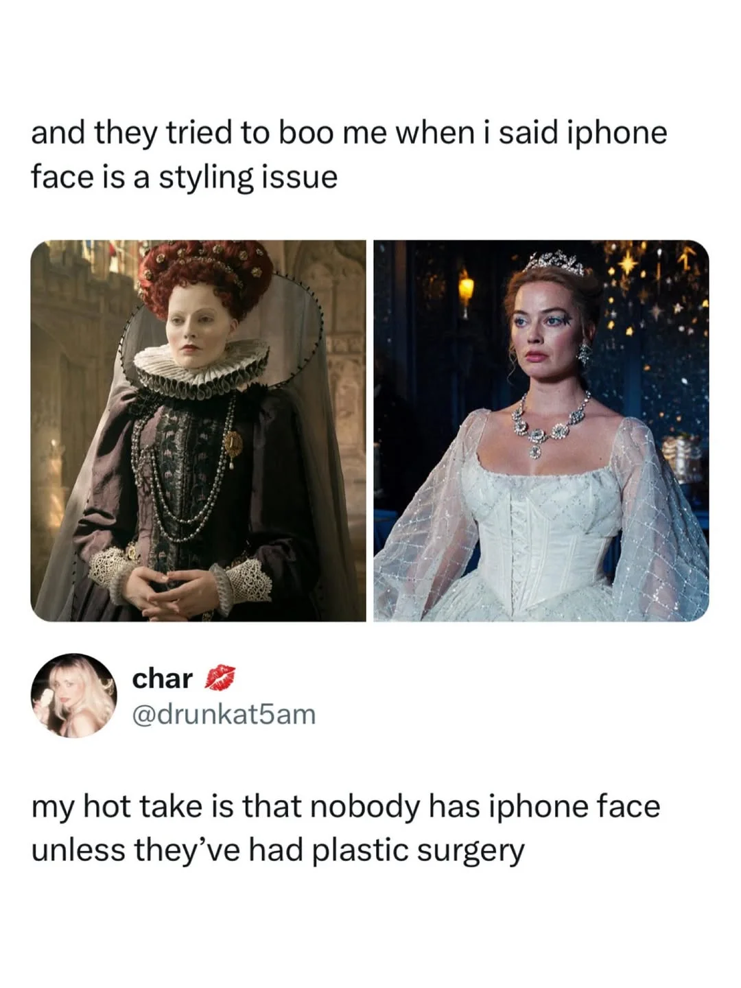 i personally don’t think margot robbie has iphone face at all
