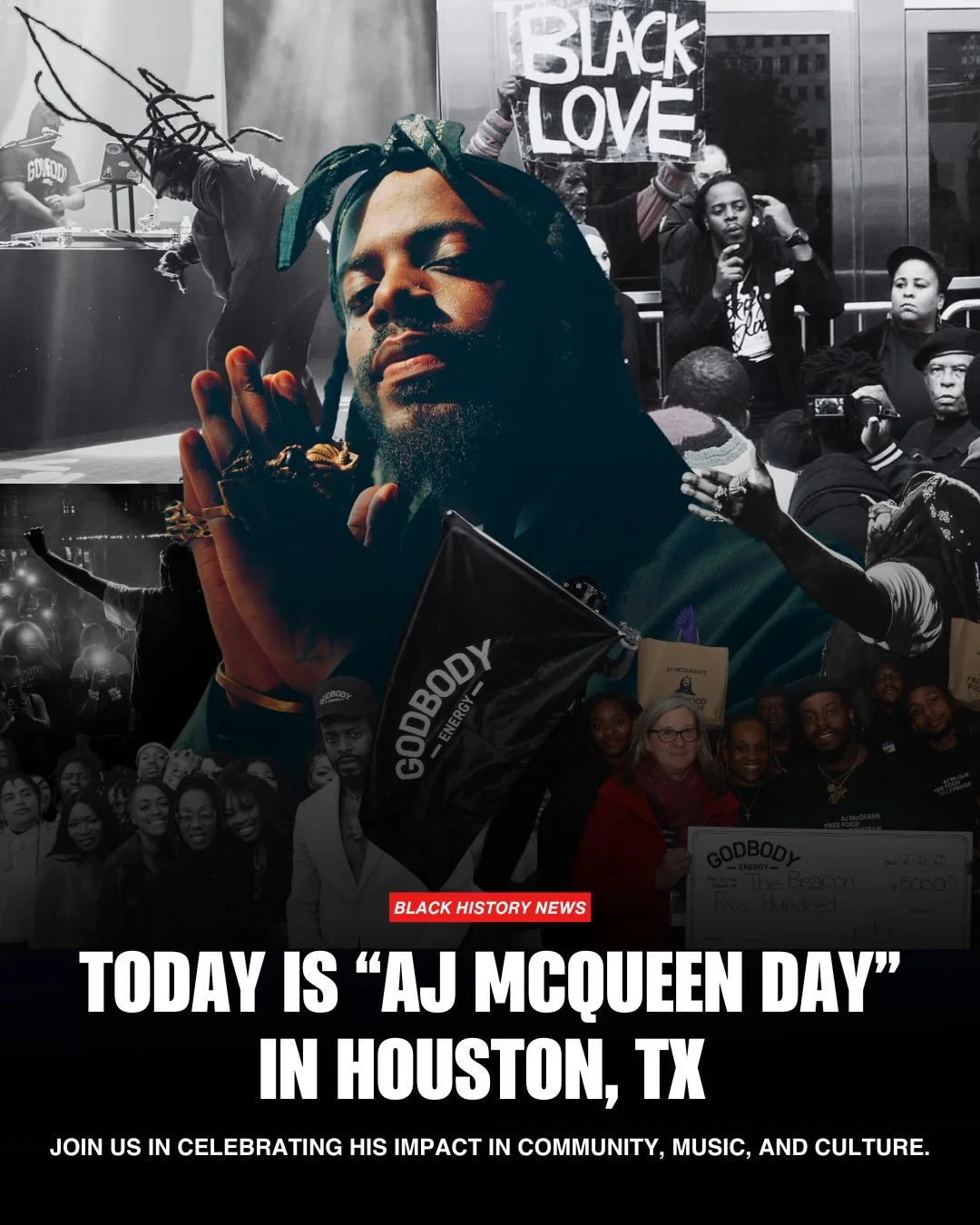 “If you ever think about me, and you ain’t gonna do no revolutionary act, forget about me.” F.H. Today is @ajmcqueen day in Houston, TX! Join us in celebrating a true Leader, Revolutionary, and Voice for the people as w...