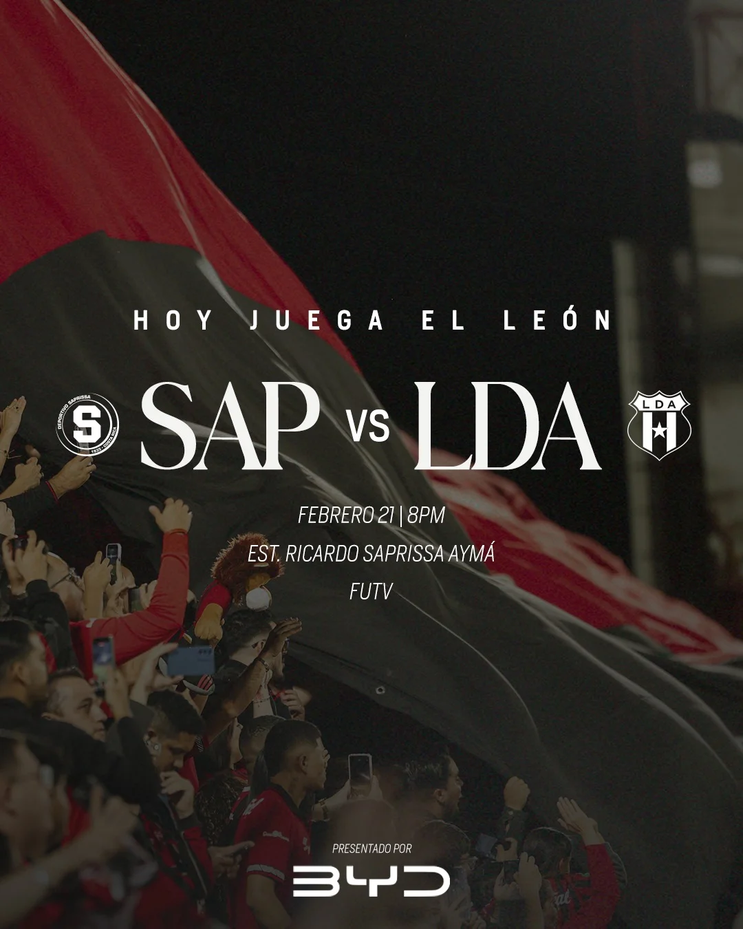¡ ! | Jornada 08 Saprissa ️ | Sábado 21 de febrero, 8:00 pm ️ | Estadio Ricardo Saprissa Aymá | FUTV ➡️ @bydcostarica #VamosLEONES ⚫️