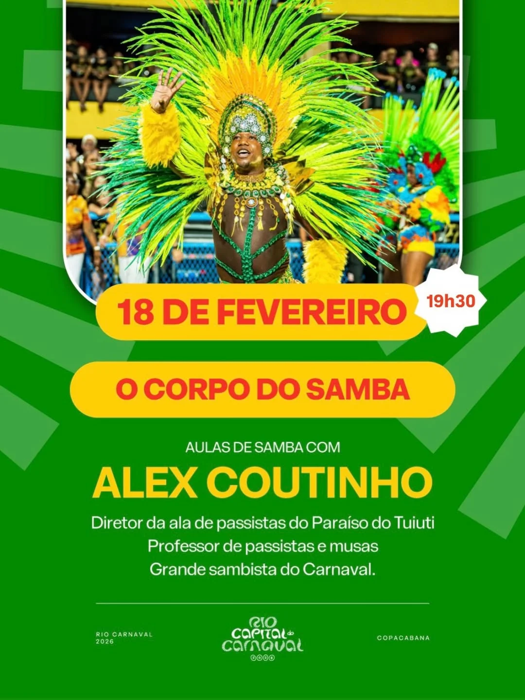 Nesta quarta-feira, o Corpo do Samba recebe Alex Coutinho, diretor da ala de passistas do Paraíso do Tuiuti, professor de passistas e musas e um grande sambista do Carnaval. Preparado para aprender com quem vive o samba...