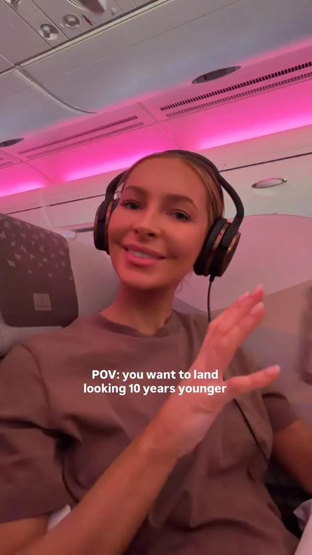 Skincare routines in the sky hit different ✨ comment SHOP for links . @elemis_uki cleansing balm @summerfridays jet lag hydrating mist @111skin black diamond eye mask @tatcha brightening serum @tatcha brightening eye cr...