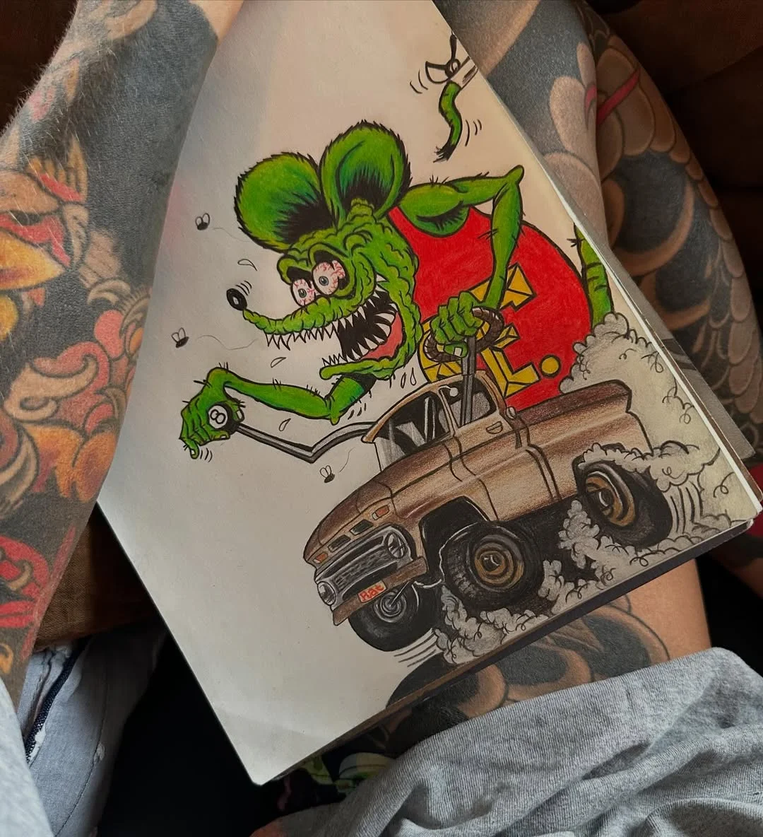 Drawing today #bored #bigdaddyroth #ratfink #drawing #hotrod