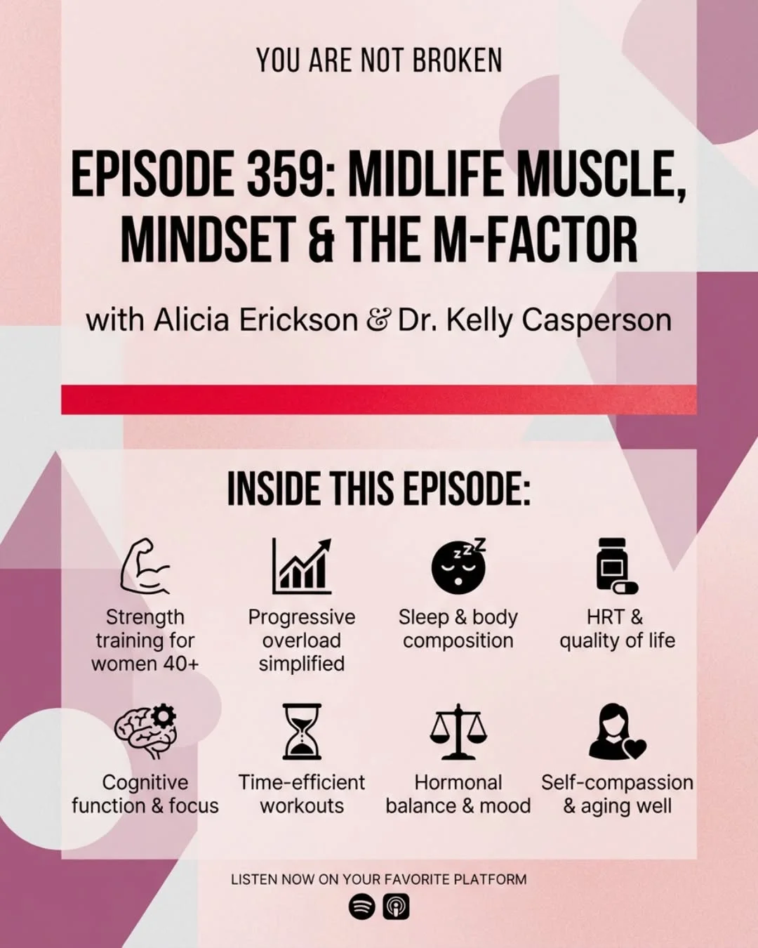 This week on You Are Not Broken, I sit down with the strong, grounded, refreshingly honest Alicia Erickson for a conversation about midlife reinvention — from hormones to heavy lifting. We talk about the real-life chaos...