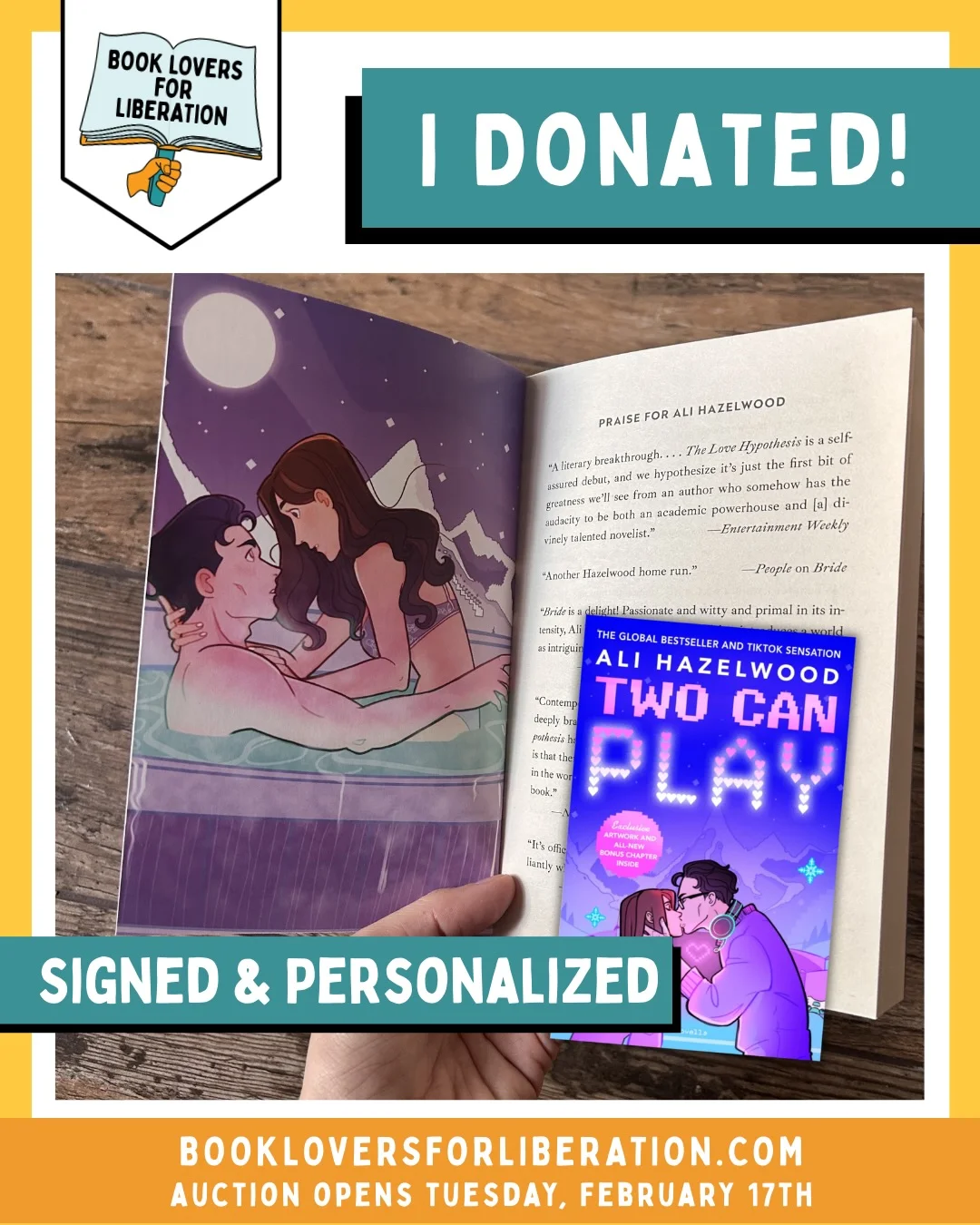 Ali Donated! Book Lovers for Liberation is an online charity auction organized by Kingdom of Threads. As a business deeply rooted in the world of authors, agents, publishers, bookstores, and readers, Kingdom of Threads...