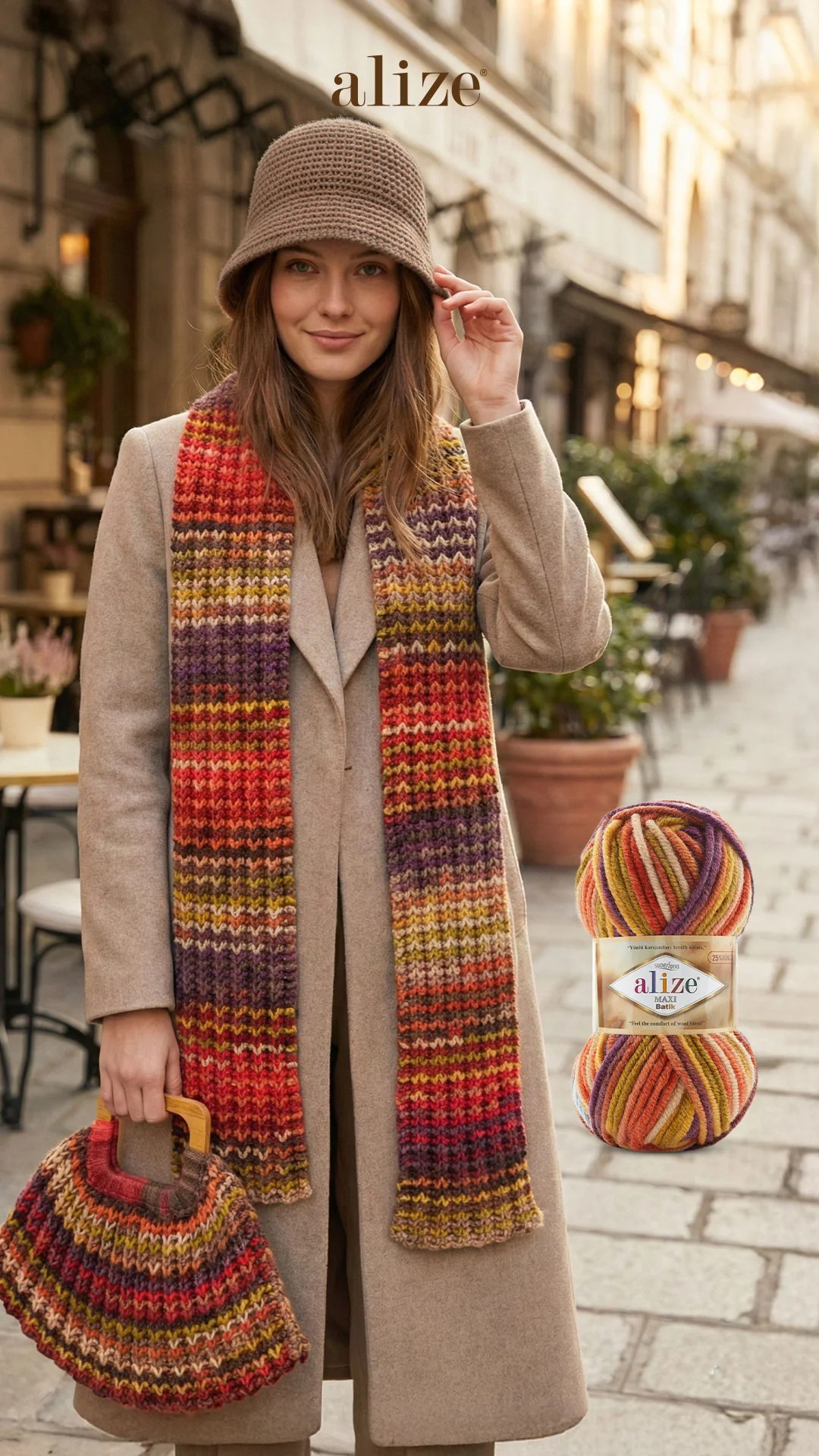 Alize Superlana Maxi Batik ile atkı, şapka ve çanta takımı Yapılışını YouTube kanalımızdan izleyebilirsiniz. Şablonuna www.alize.gen.tr web sitemizden MODELLER bölümüne tıklayıp ulaşabilirsiniz. Alize Superlana Maxi & S...