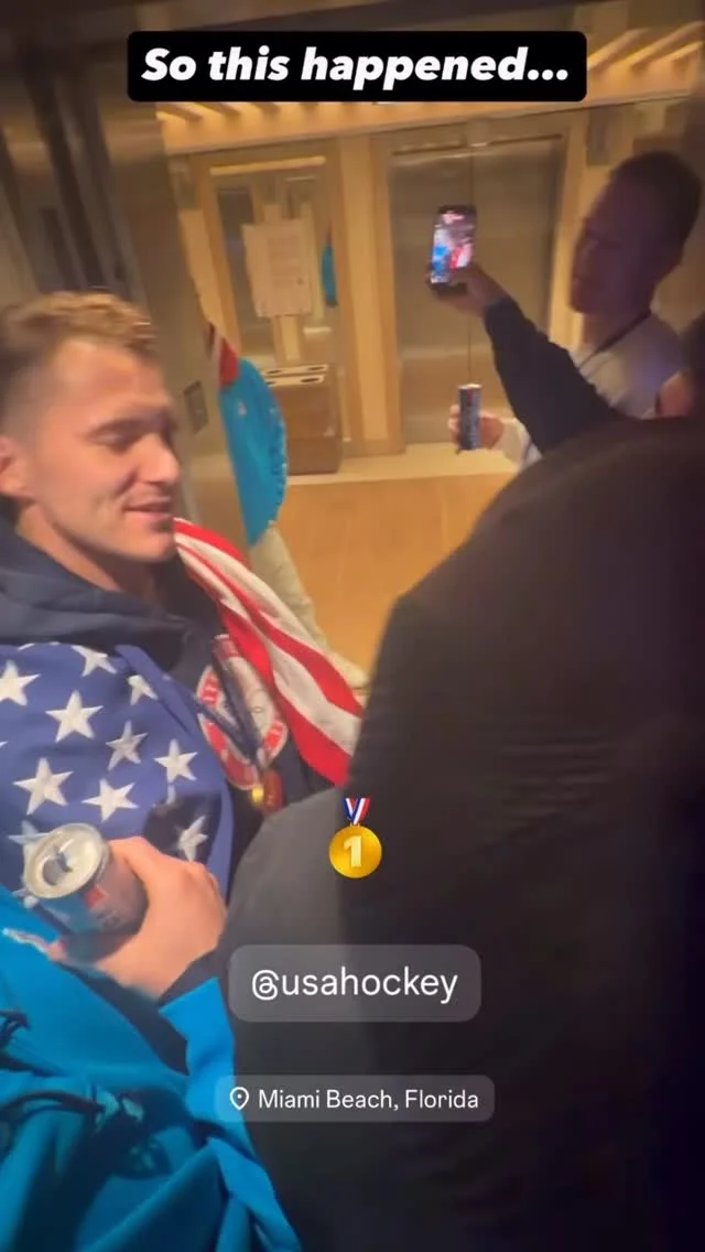 Imagine being in the elevator with the men’s USA hockey team after they won a gold metal - well that’s what happen to my brother and one of my best friends. #GoUSA #Miami