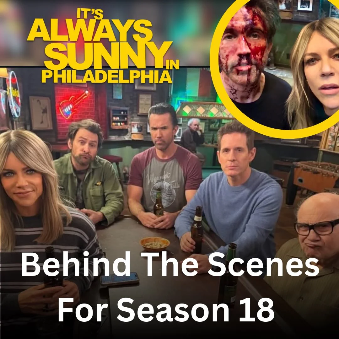 Behind the scenes for season 18 of Always sunny in Philadelphia ⚠️ fake blood All merch is available on our website link in bio
