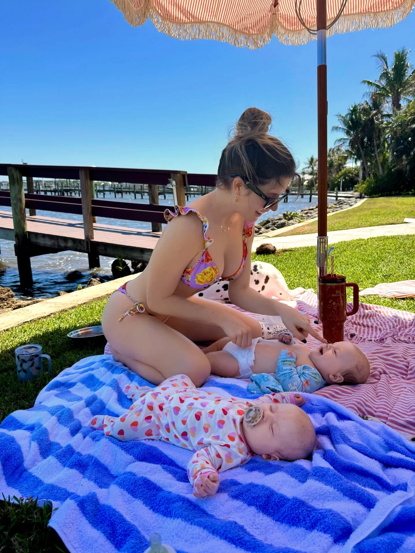 A staycation.☀️⛱️

I am continuously learning . Enjoying life perfectly imperfectly I call it. I thought the umbrella would be enough to protect the babies from the sun while sitting outside for a an hour, turns out this Florida sun reflects off water and grass even very aggressively and toasted the twins. Lesson learned! Next time we leave the house we will be outside in our bassinets with their dedicated sunshades with individual umbrellas underneath the umbrella. 😅