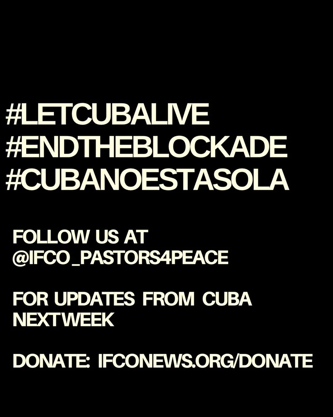@ifco_pastors4peace ⬅️ 

#letcubalive #endtheblockade  #cubanoestasola #cubaisnotalone