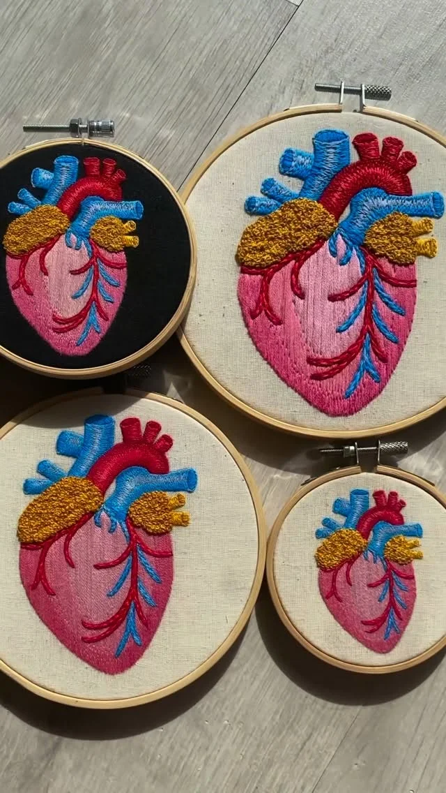 Stitching up my digital diy heart pattern I so wish stitching was actually this fast, especially when I’m just using a single strand of thread #embroideryart #anatomyart #handembroidery #embroiderypattern