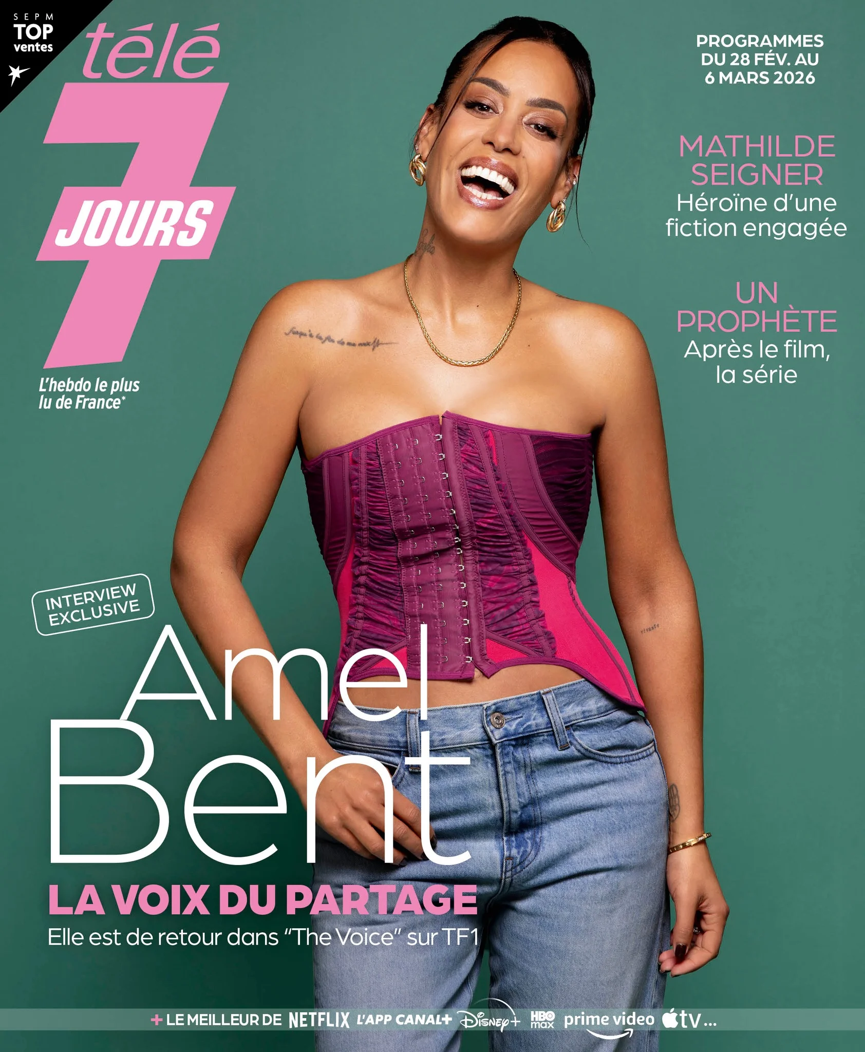 @amelbent est à la Une de Télé 7 Jours cette semaine Elle est de retour comme coach dans la saison 15 de @thevoice_tf1 En kiosques dès lundi ! #amelbent #TheVoice #télé7jours