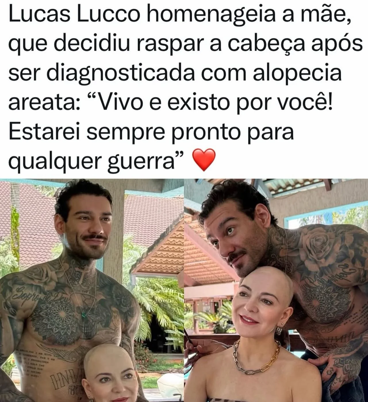 Neste sábado (21), Lucas Lucco emocionou os seguidores ao compartilhar um momento marcante ao lado da mãe, Karina Lucco. A influenciadora, de 49 anos, decidiu raspar completamente a cabeça após ser diagnosticada com alo...