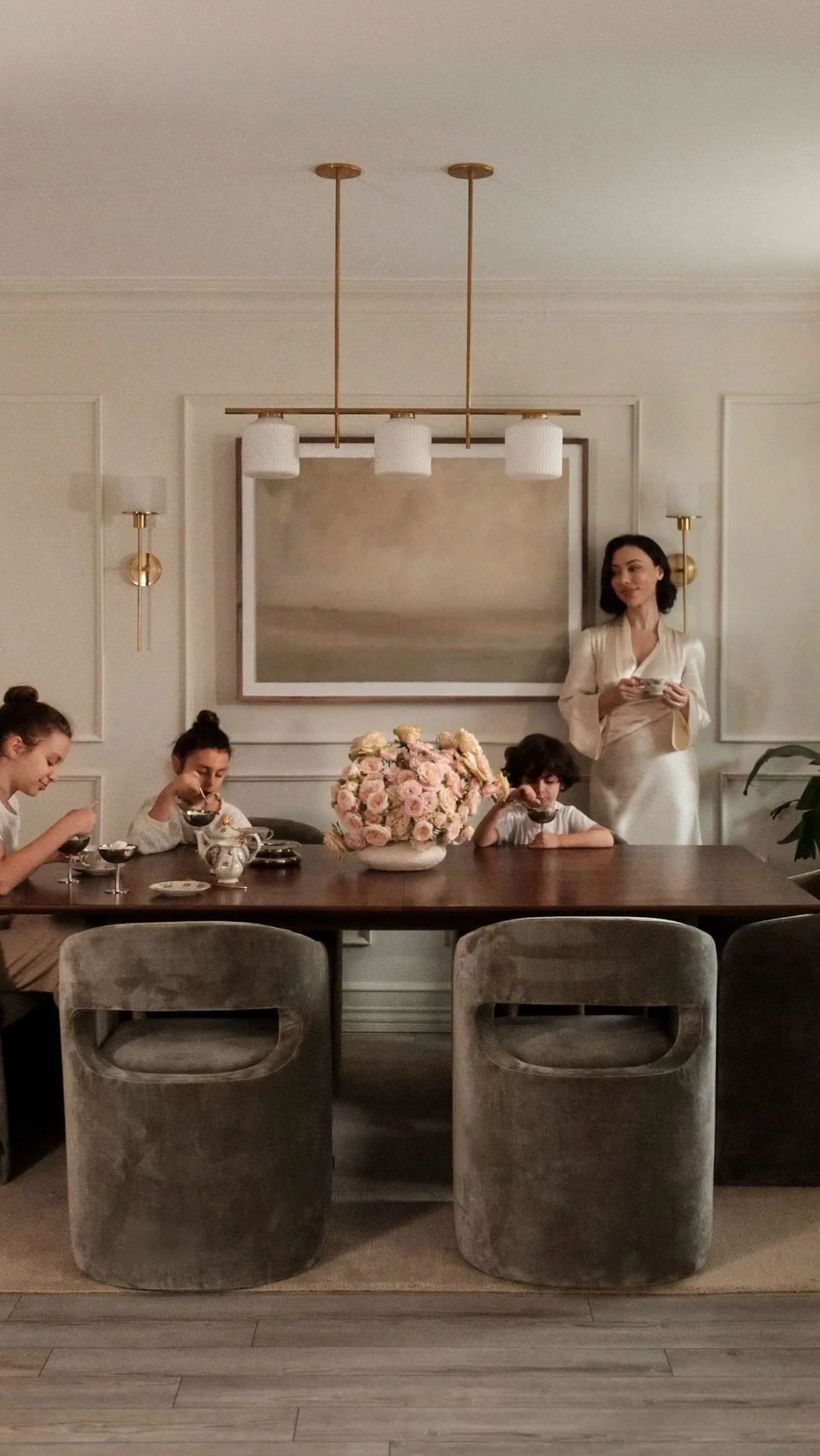 I could not be happier with how it turned out thanks to @roveconcepts. After redesigning our living room, I wanted this space to feel warm and aligned in style. We chose the Arco Extendable Dining Table in walnut for it...