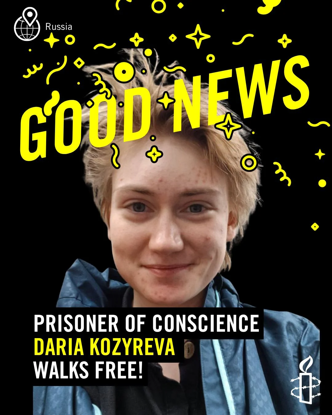 Daria Kozyreva, who received a two‑year‑eight‑month sentence for her peaceful anti‑war stance, has now completed her term and walked free. She — like all those imprisoned solely for speaking out against Russia's war aga...