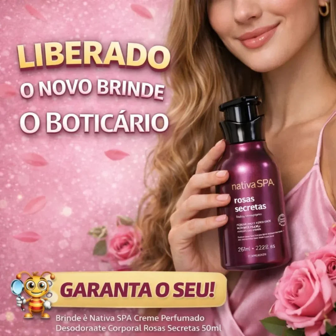 LIBERADO! BRINDE GRÁTIS O BOTICÁRIO O novo brinde grátis do O Boticário já está disponível e você pode garantir o seu! Brinde: Nativa SPA Rosas Secretas (50ml) Creme perfumado corporal super cheiroso e hidratante Como g...