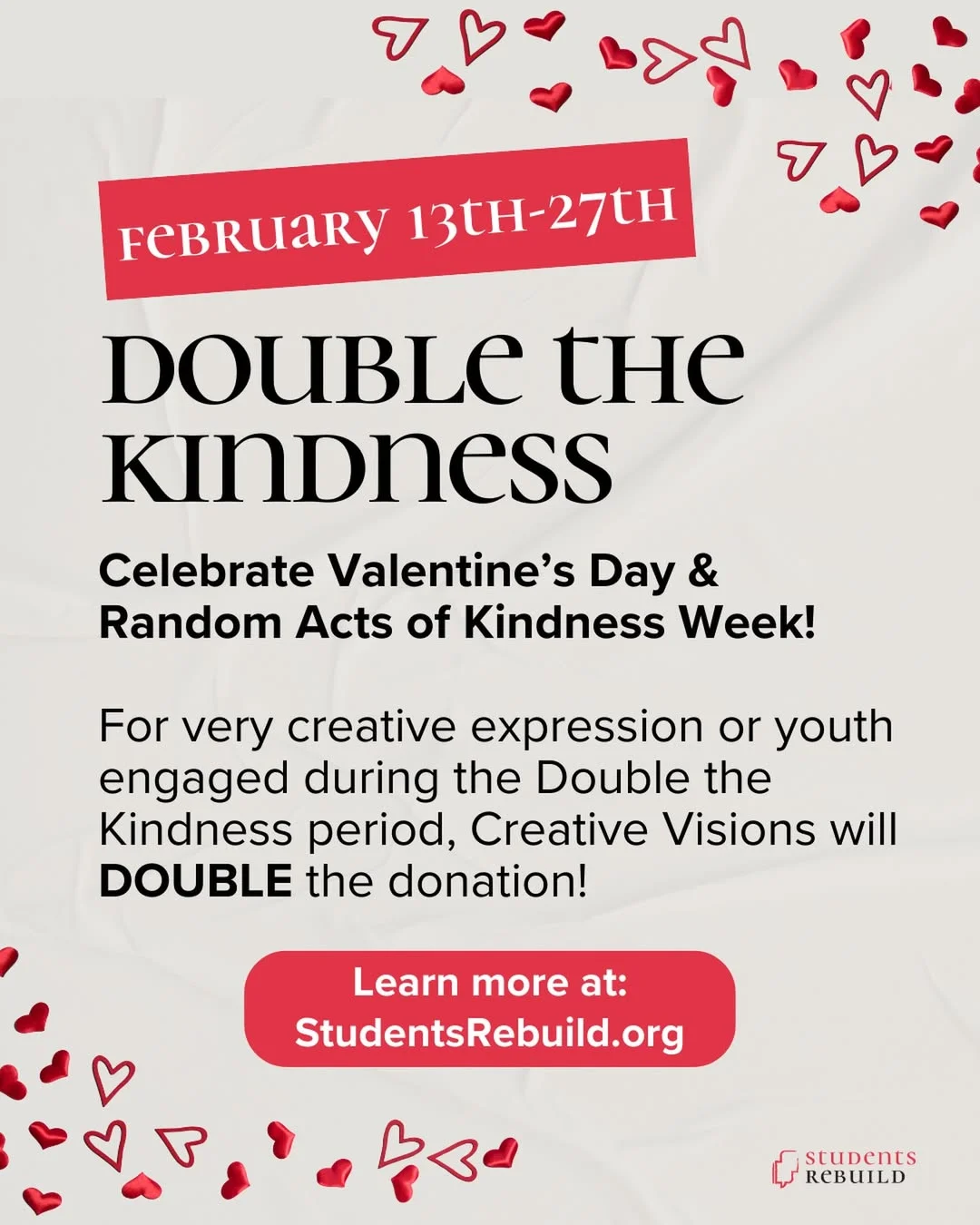 DOUBLE YOUR KINDNESS Mark #RandomActsofKindnessWeek with @studentsrebuild ✨ They are inviting young people around the world to create art that sparks change. ‘Unique & United’ helps young people ages 5-25 understand the...